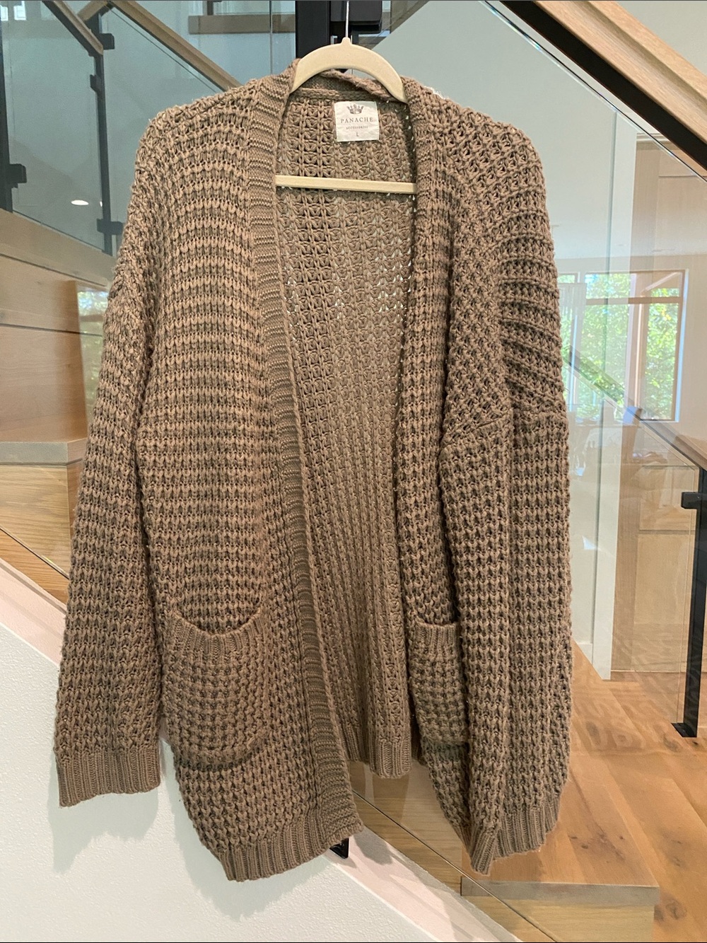 Panache Chunky Open-Front Cardigan in Taupe Brown